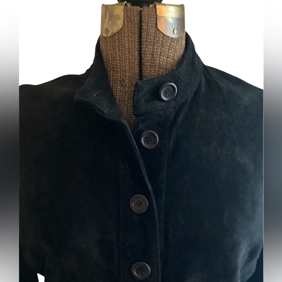 Tristan Black Suede Leather Button Down Jacket / Dress / Tunic / Shirt - Size L - Picture 2 of 12